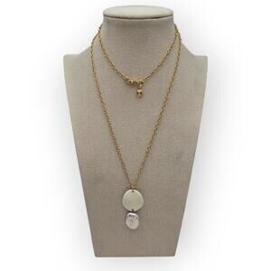 J.Crew Medallion & Freshwater Pearl Pendant Necklace – Gold-Plated (Style BD968)